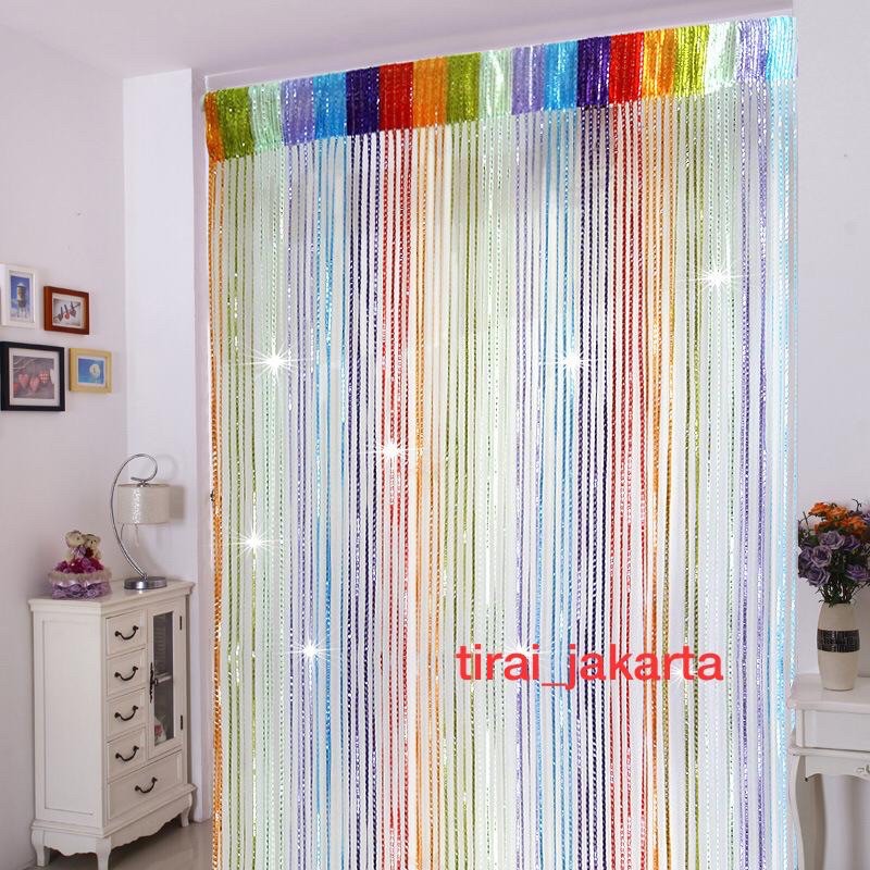 Tirai benang Gliter Rainbow Kombinasi / Tirai Benang pintu metalik pelangi