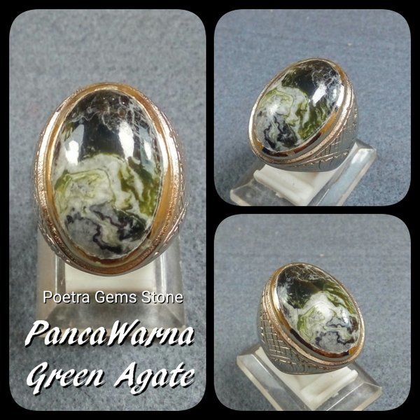 CINCIN PANCAWARNA GREEN AGATE NEW STONE COLLECTOR ITEM