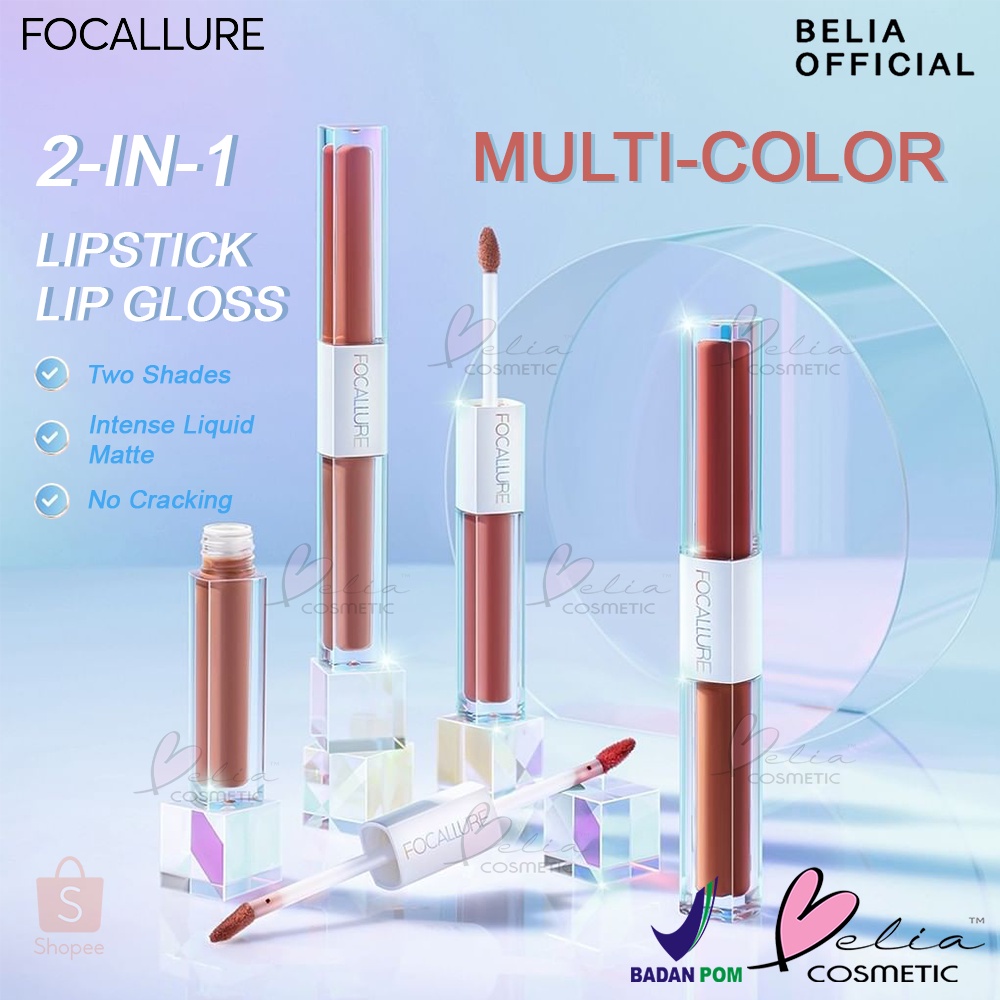 ❤ BELIA ❤ FOCALLURE Multicolor 2-in-1 Lipstick &amp; Lip Gloss FA327 | Multi-Color 2 In 1 Liquid Lipstick Matte Dual Stick Tahan Lama Hingga 16 Jam | BPOM