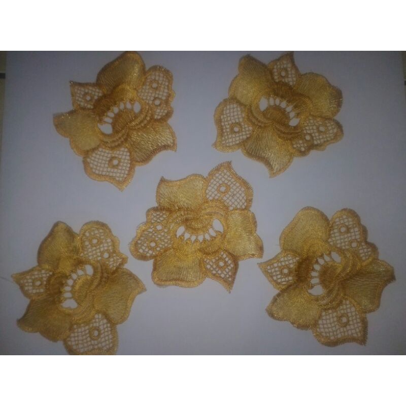 Renda bordir bunga mawar kuning isi 5pcs