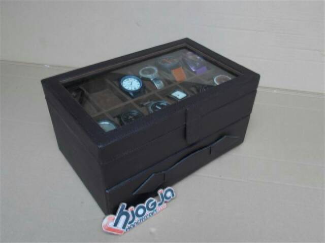 Brown Watch Box For 12 Watches Mix Accesories Drawer