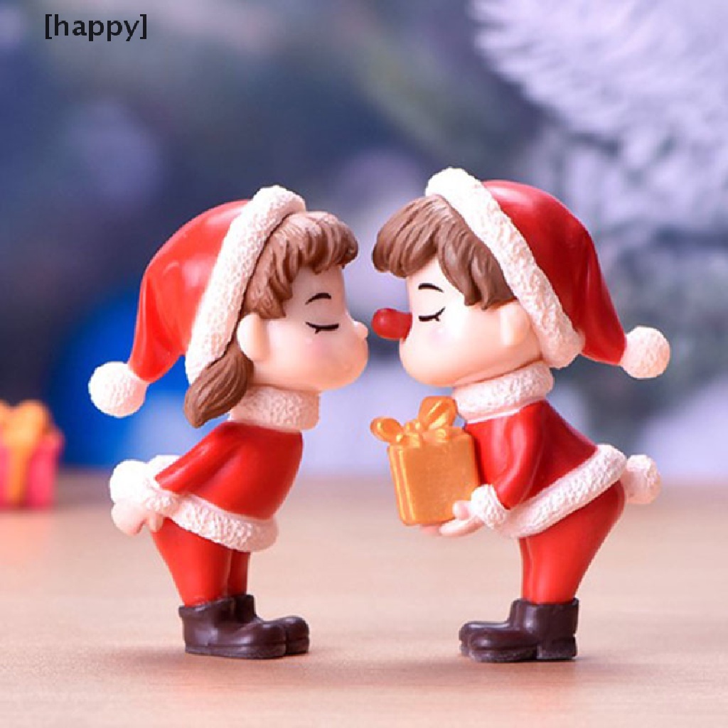 Ha 2pcs / Set Boneka Pasangan Mini Bahan Resin Untuk Dekorasi Natal