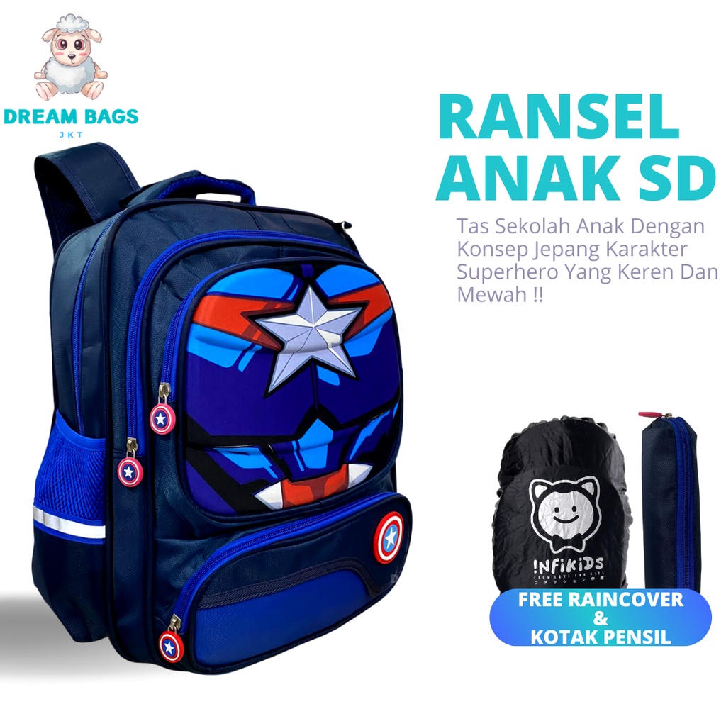 Dream Bags - Tas Anak Superhero DB 7712 Tas Sekolah Anak Laki Laki SD - Ransel Anak - Tas Anak Karakter