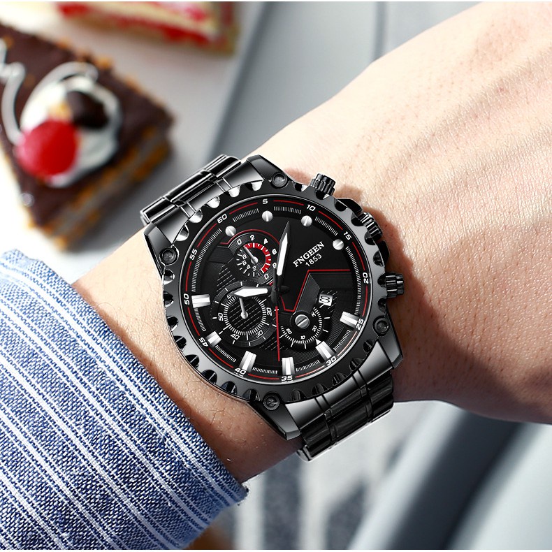 【BEST SELLER】Jam Tangan Pria Anti Air Original FNGEEN 5757 Luxury Stainless Steel（Free BOX+Kartu）