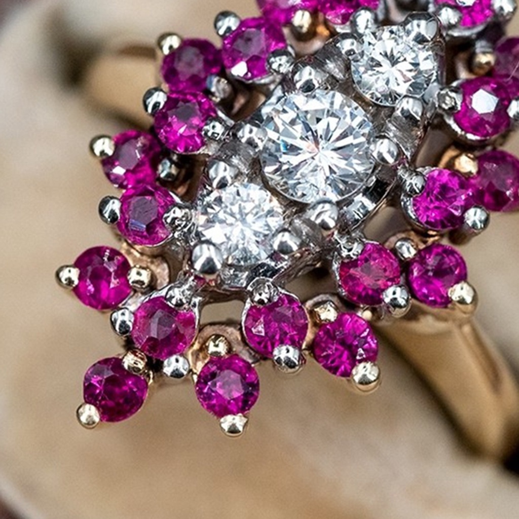 Hu Hu Hu Hu Hu Alat Bantu Pasang Kacamata♡ Cincin Bentuk Bunga Aksen Berlian Imitasi Bahan Cubic Zirconia Untuk Wanita