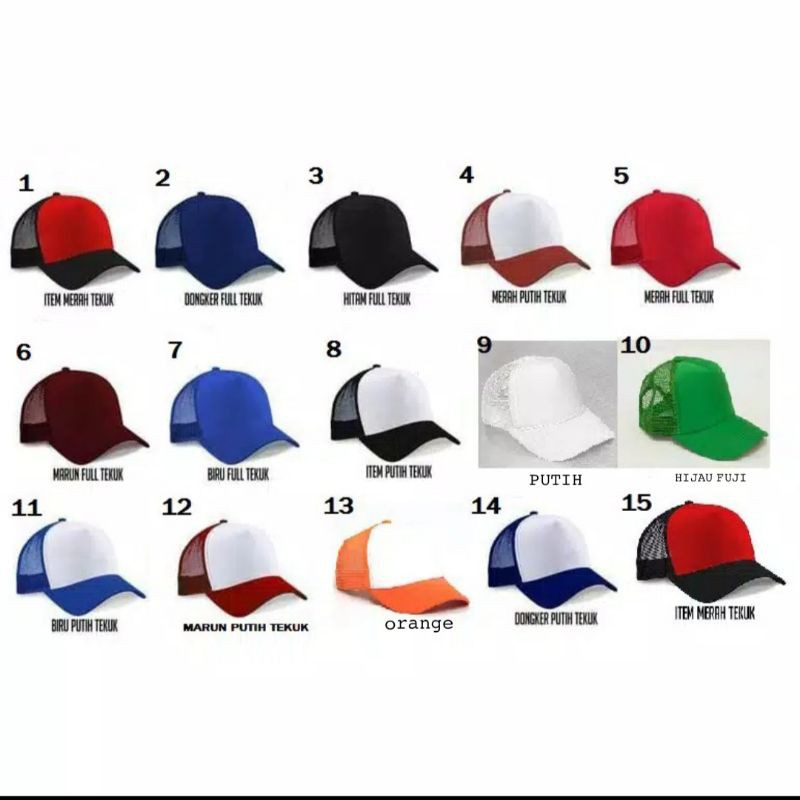 topi jaring trucker tekuk polos/custom bisa satuan grosir lebih murah banyak warna