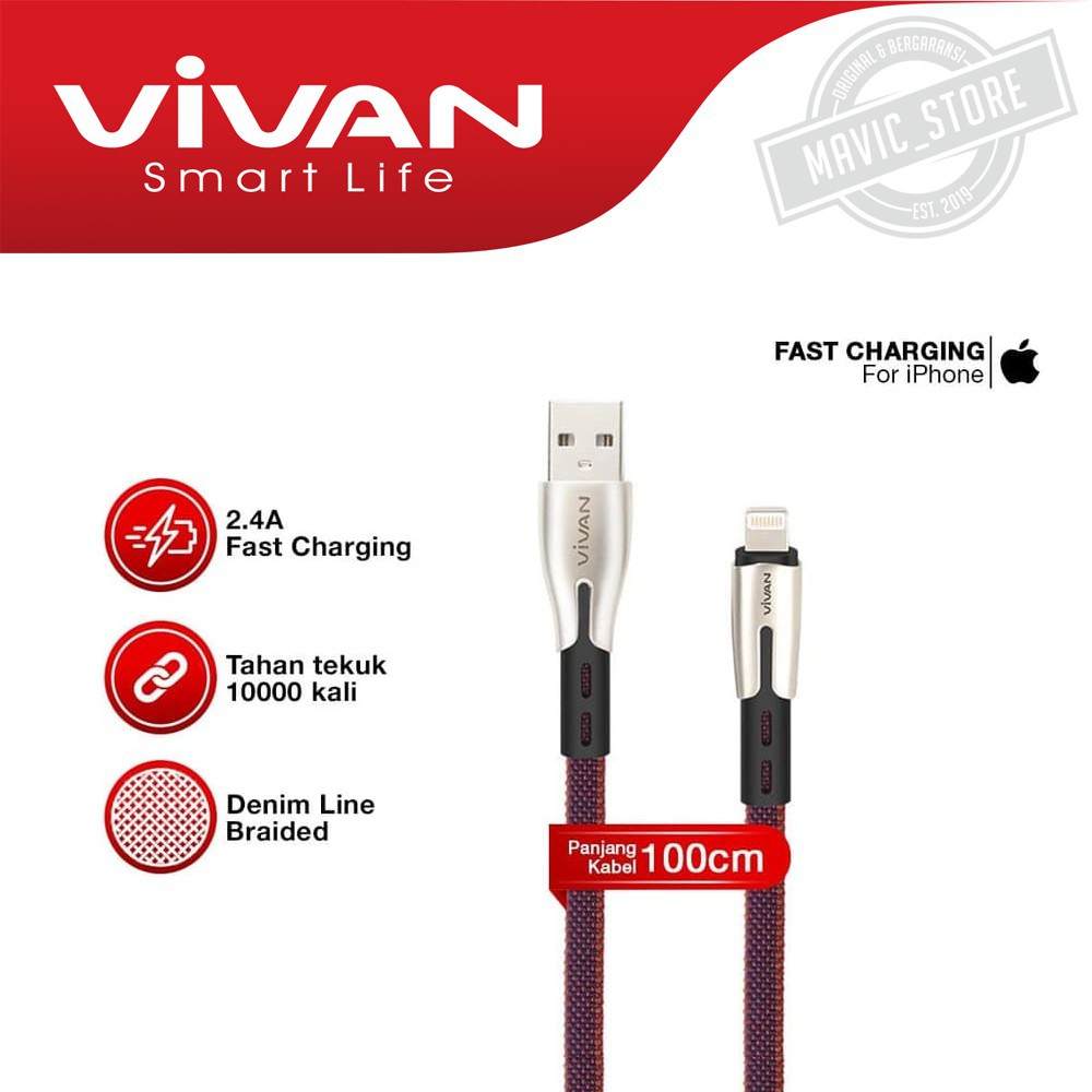 Kabel Data Vivan BTK-L Lightning High Elastic Fast Charging Cable Data For iPhone - Garansi Resmi