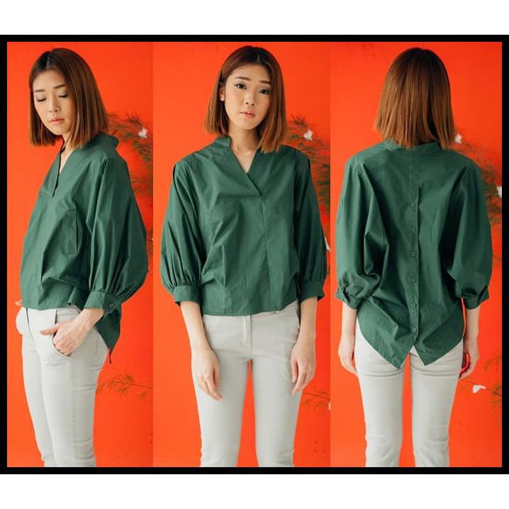 BAJU ATASAN WANITA KOREA IMPORT BLOUSE IMLEK RED WHITE MERAH PUTIH