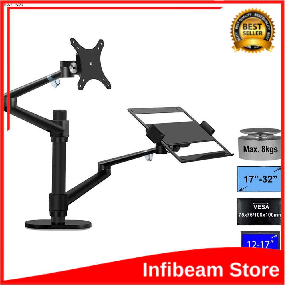 Hyvarwey Monitor Dual Arm Bracket Vesa Mount with Laptop Holder OL-3L Bracket Monitor Bracker Adjust