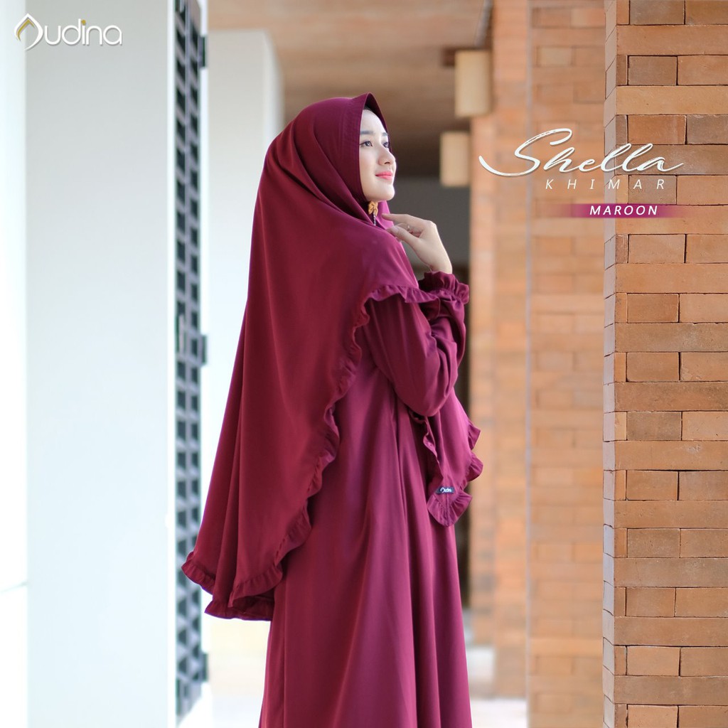 Hijab Jilbab Instan Syari Khimar Non Pet Aksen Kriwil Bahan Kirani Tebal Adem Shella Khimar Original