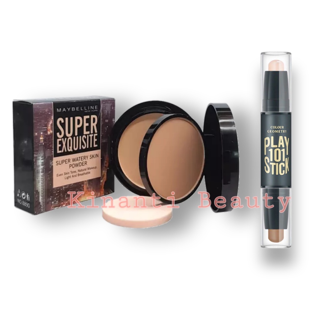 Paket Kosmetik Maybelline 8 in 1 - Gratis Tas Pouch - Beauty Blender - Penjepit Bulu Mata - Paket Make Up MAybelline 8 in 1 - Fondation - Bedak - Contour - Eyeshadow - Maskara - Lipcream - Eyeliner - Pensil Alis - Tas pouch -  Beauty  Blender - Eyecurler
