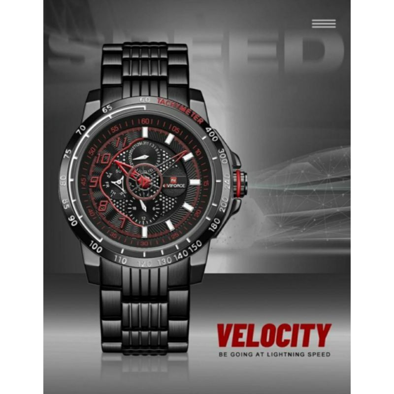 Jam Tangan Pria Cowok Cowo Naviforce NF 9180 Original Analog Rantai Anti Air Sport Stainless Steel