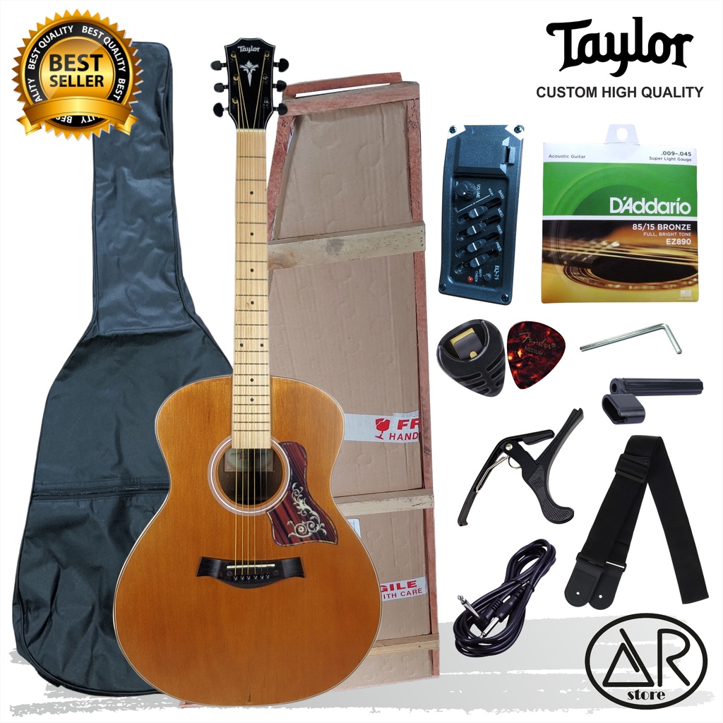 Gitar TAYLOR Akustik Elektrik Grand Auditorium PREMIUM High Quality Equalizer 7545R Bonus Lengkap Pa
