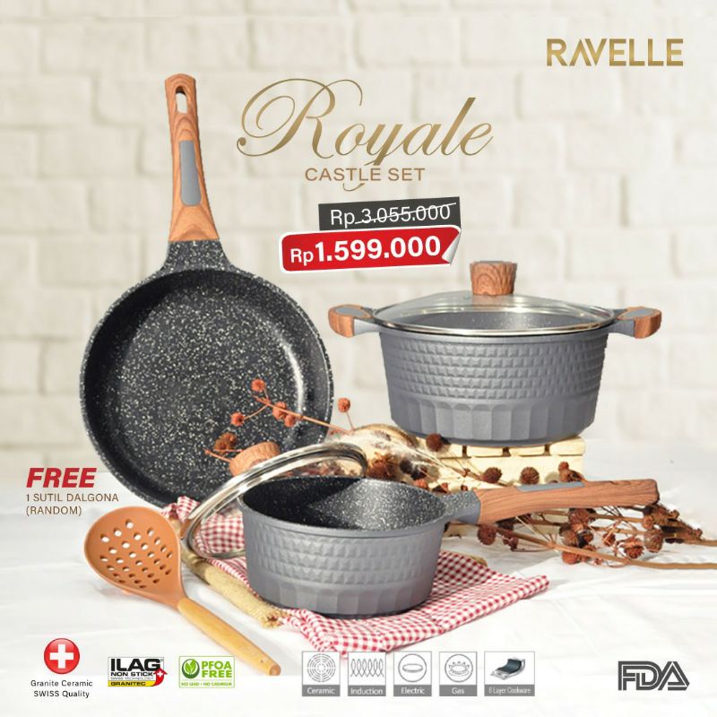 RAVELLE CASTLE ROYALE /Panci set/Caserolle/Saucepan/Frypan Anti Legket/Panci ILAG GRANITEC