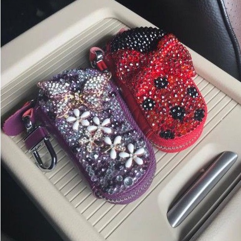 DOMPET KOTAK // Gantungan Kunci Mobil kupu mickey minnie bling blink impor kulitkupu kupu ungu