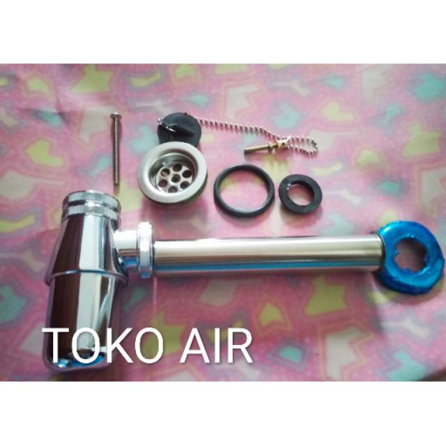 Sifon botol stainless set / Afur rantai + Sifon botol wastafel