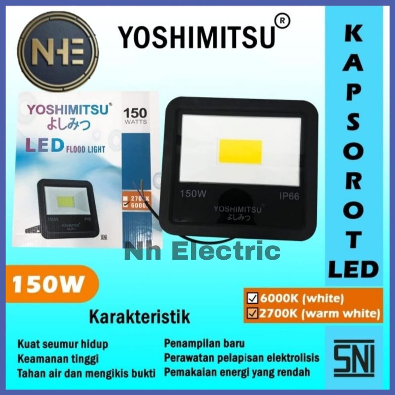 Kap Halogen 150Watt Yoshimitsu - Lampu Sorot Tipis Led 150W Outdoor Tembak/Flood Light/Kap Putih