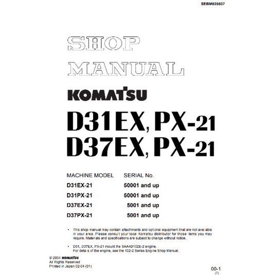 

shop manual bulldozer komatsu D31EX PX21