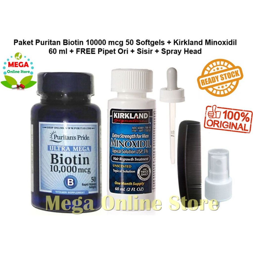 PIPET ORI + Kirkland Minoxidil 60ml + Puritan Pride Biotin 10000 mcg - 50 Softgels