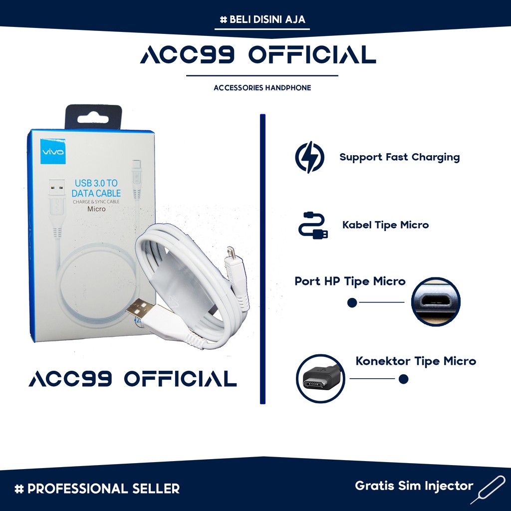 Kabel Charger Vivo Original Tipe Micro Fast Data 9V 12V 100% Kabel Charger Vivo Original