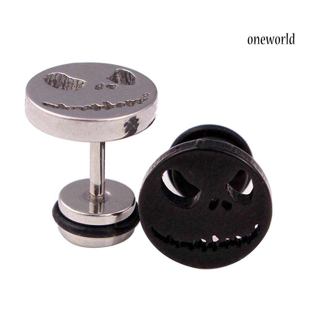 OW@ 1Pc Men Women Halloween Skull Titanium Steel Ear Stud Earrings Piercing Jewelry