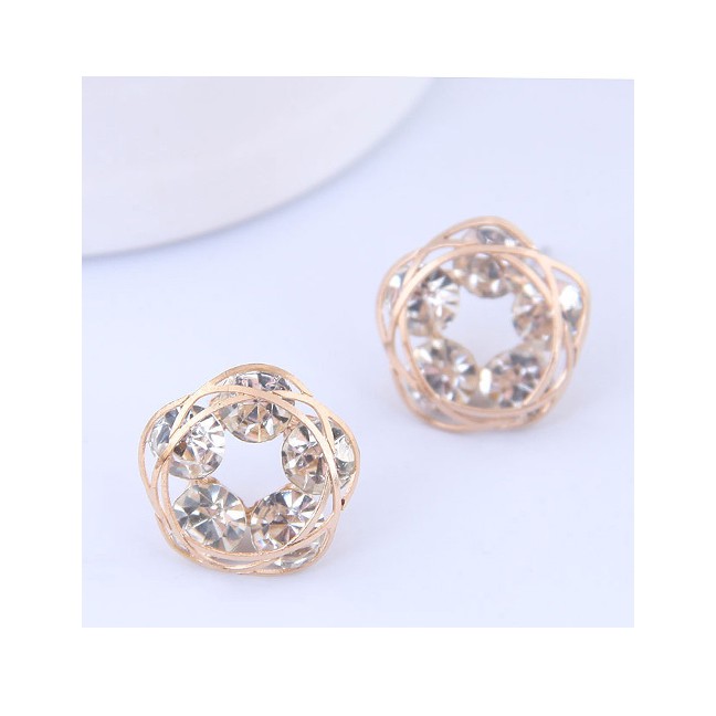 LRC Anting Tusuk Fashion Gold Flower Zircon Earrings Alloy A59221