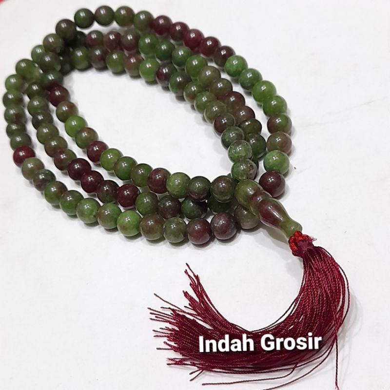 TASBIH BATU GIOK HIJAU LUMUT 99BUTIR 8MM NATURAL