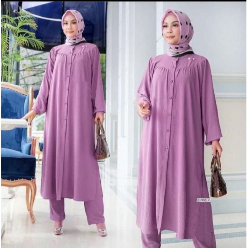 laluna set ( tunik + celana ) full kancing aktif busui katun rayon crinkle