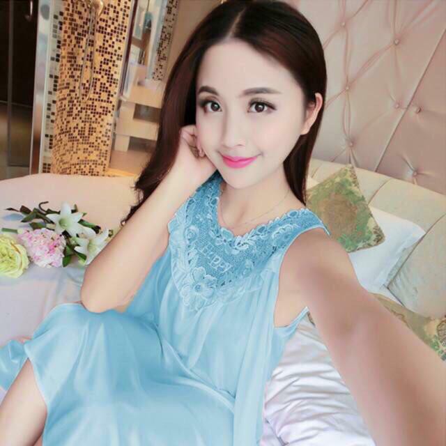 BEE - Dress Piyama HAPPY Wanita Sexy Bahan Ice Silk Lingerie Aksen Renda