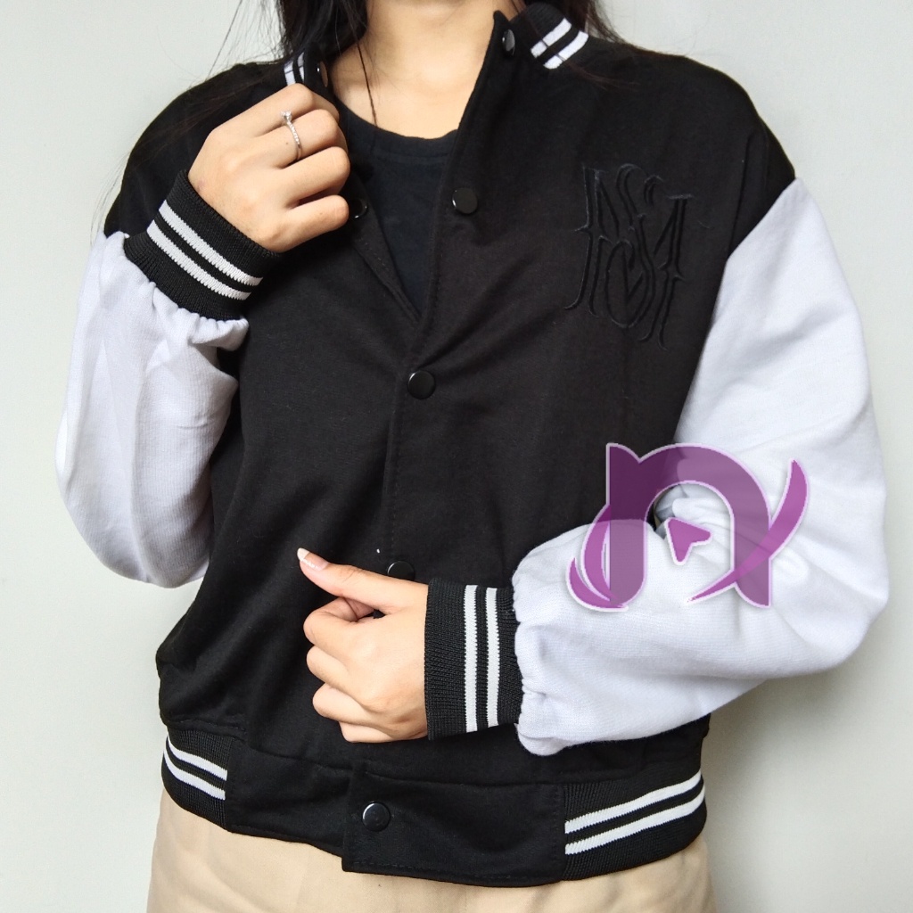 MS BISBOL CROP JAKET / CROPE VARSITY BASEBALL JACKET BAHAN FLEECE