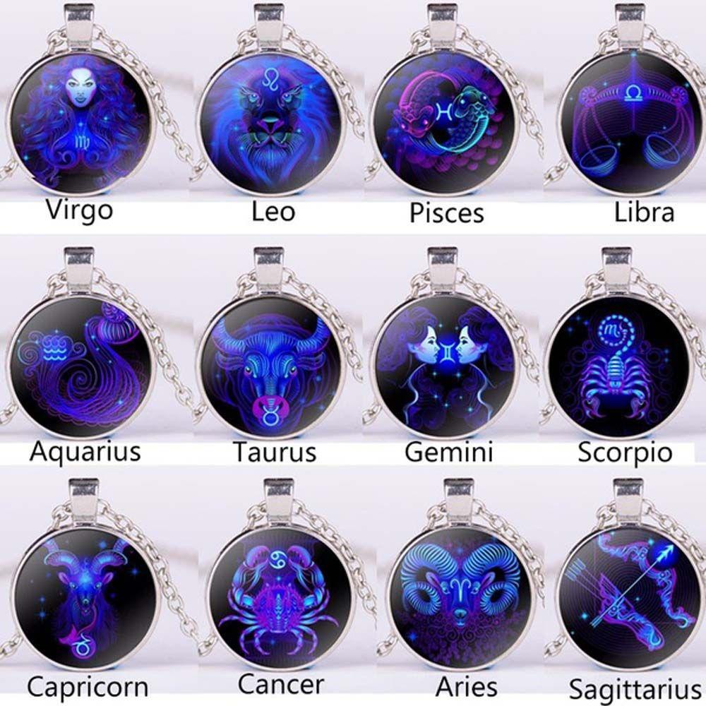 NEEDWAY Needway Kalung Hadiah Ulang Tahun Libra Leo 12rasi Rasi Bintang Horoskop Tanda Astrologi Zodiak Cabochon Kaca Untuk Wanita Pria Dekorasi