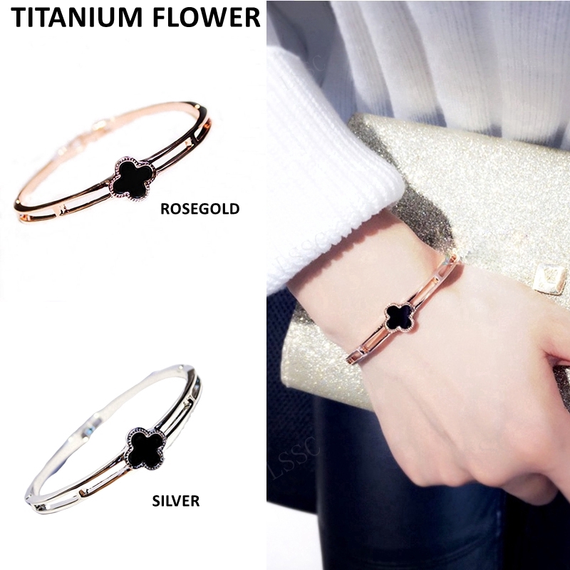 Gelang Fashion Love Bangle Hoop Kristal Kotak Titanium Love Leaf Snowflake Gaya Korea Untuk Wanita