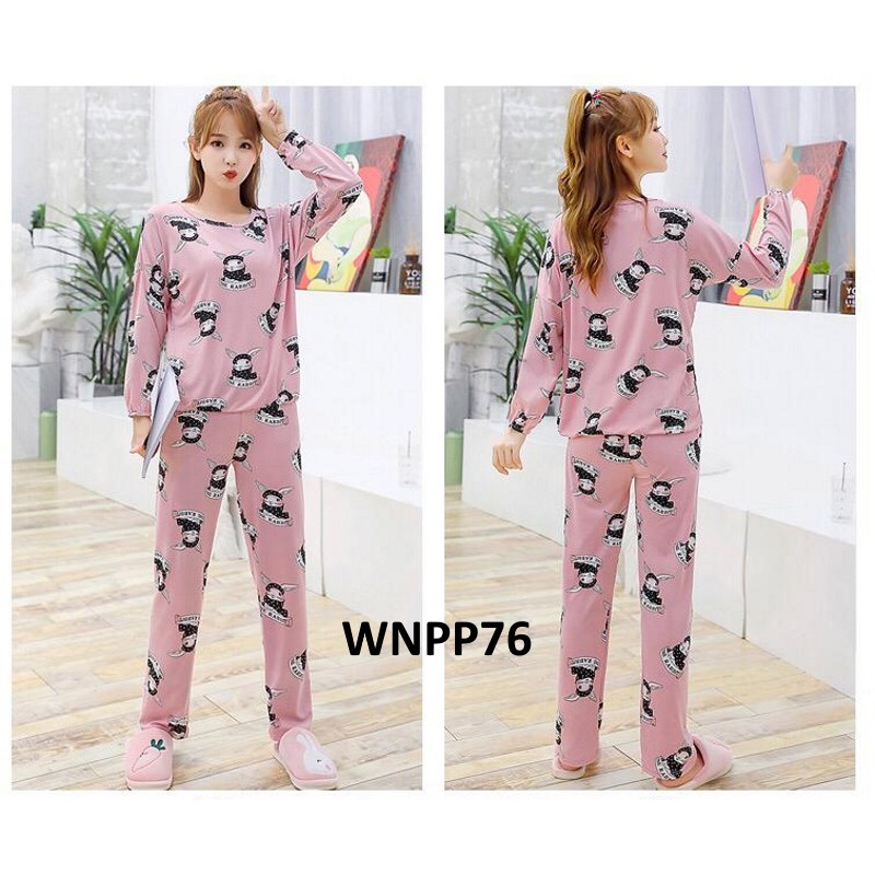 WNPP76 - Piyama Wanita Baju Tidur Wanita Rabbit Tie Pink Kerut