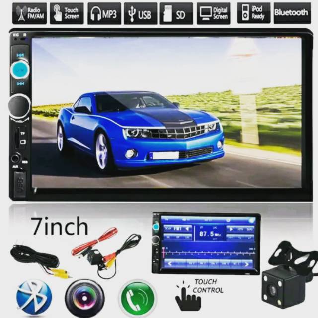 Head Unit Double din 7inch Mirorlink+ kamera mundur 12titik led