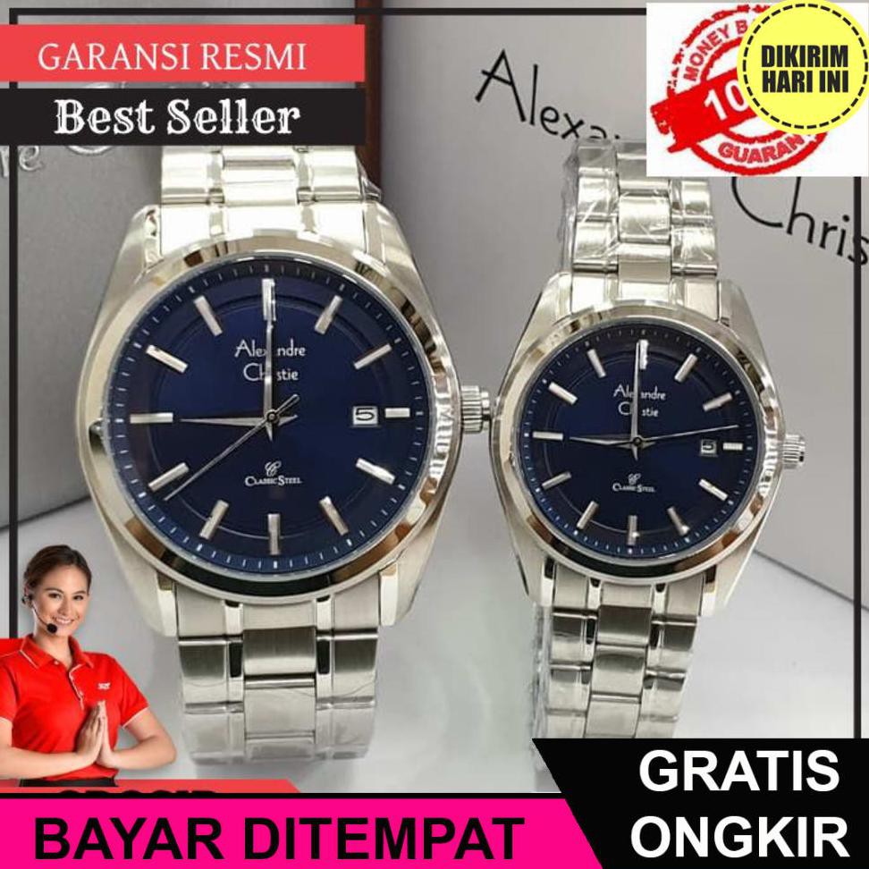 (BAYAR DITEMPAT) OE4165 JAM TANGAN PASANGAN COUPLE ALEXANDRE CHRISTIE AC 8618 SILVER BLUE.