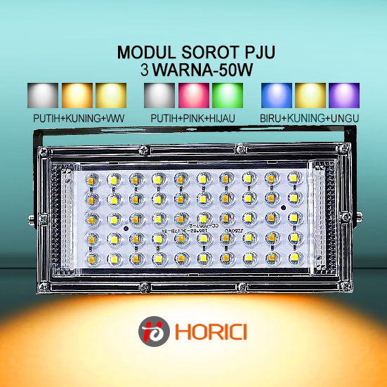 MEREK HORICI 3WARNA ASLI 50 WATT 220V LAMPU SOROT PANEL LED FLOODLIGHT 50W AC 220V PJU