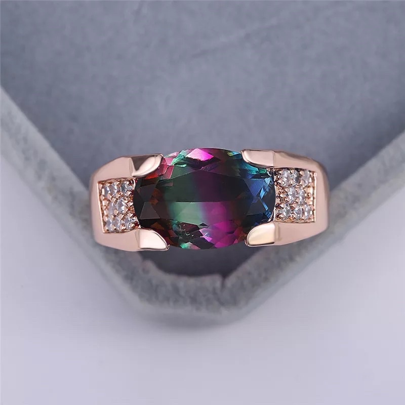 Cincin Batu Ametrine MultiColor Ring Rose Gold 16K Mewah Berkelas