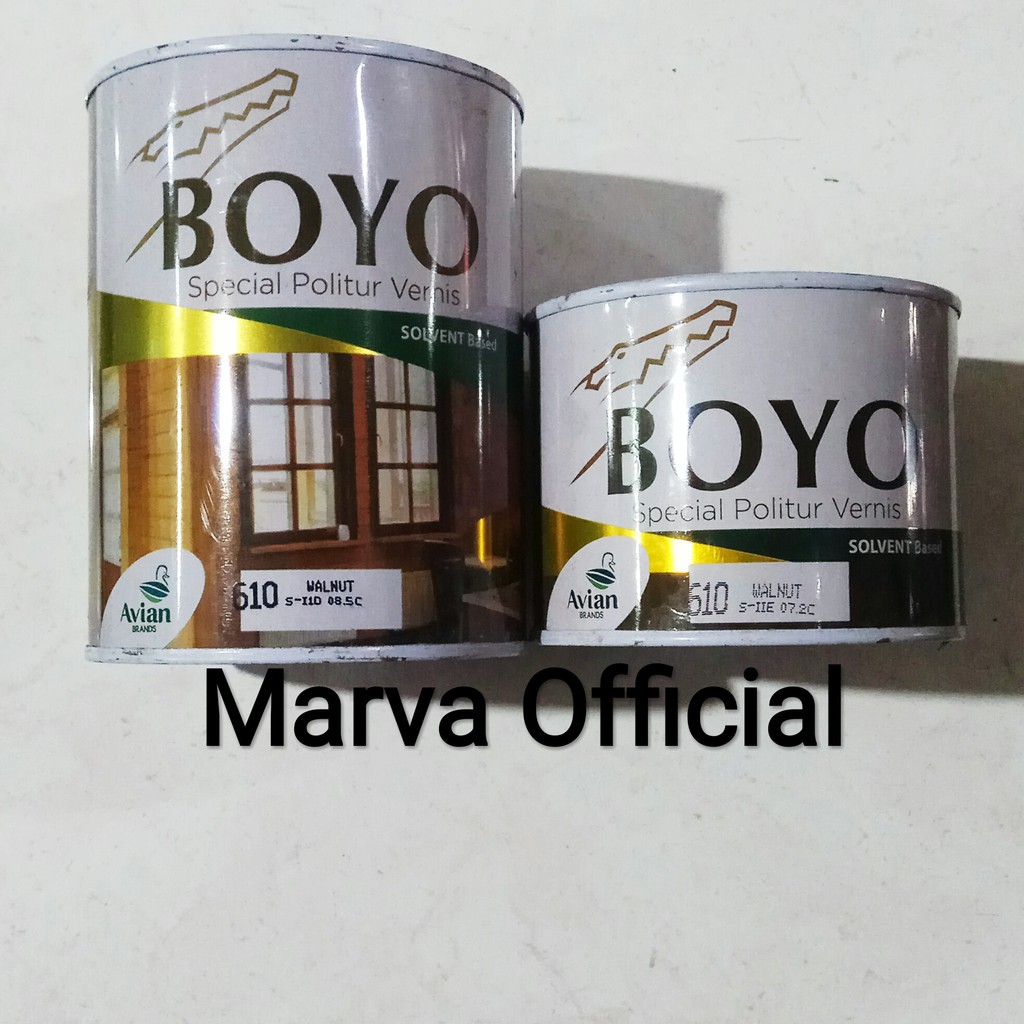 Cat BOYO Politur vernis pelitur kayu 1/2 0.5 L liter kg 600 jati 601 sawo 603 kurma kilap gloss 1/2L