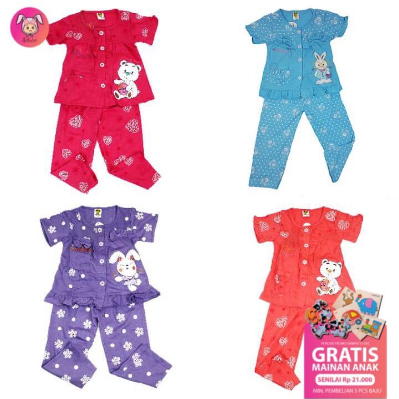 BAJU TIDUR KAOS ANAK PEREMPUAN 1-9 TAHUN MOTIF RANDOM LENGAN PENDEK CELANA PANJANG