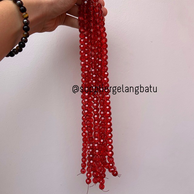 kristal bola dunia cutting 10mm MERAH red quartz kuarsa ceko bulat rondel rondelle payet rajut jahit