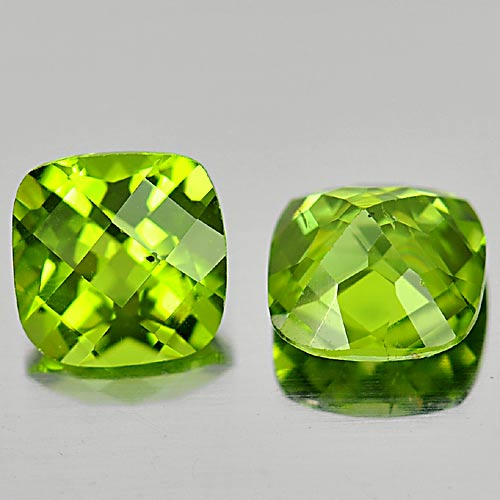 Pair Cushion Checkerboard 3.20ct Tcw 7mm Natural Unheated Green Peridot Pakistan PD819