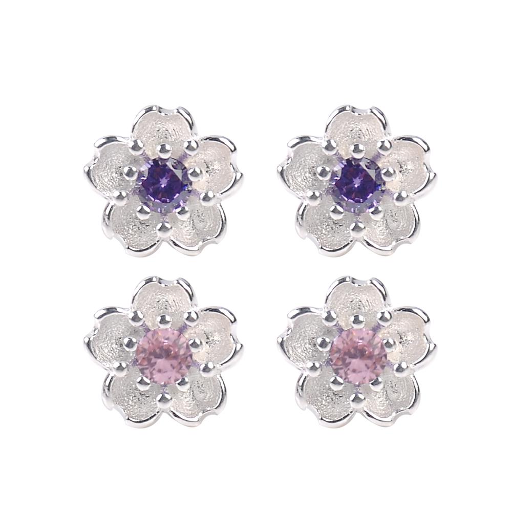 Anting Tusuk Motif Bunga  Sakura  Hias Kristal Berlian 