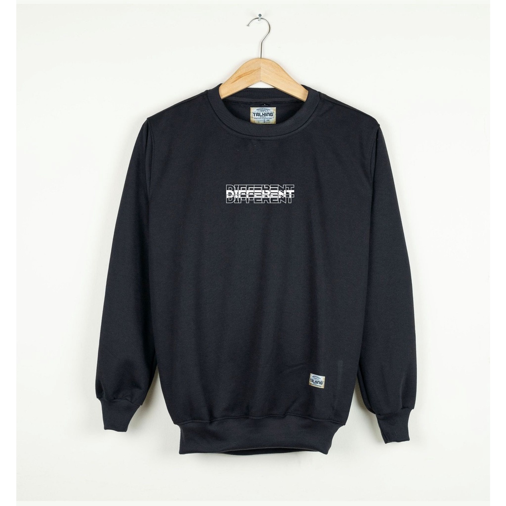 Talking Sweater Pria Distro Hitam Crewneck Oversize DIFFERENT