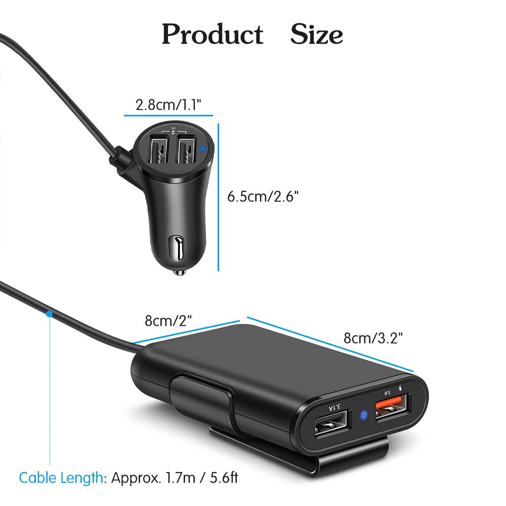 Cabang Colokan Charger USB HP Cas Bagian Baris Tengah Belakang Mobil Casan 4 Port Extender Car 4 Quick Universal Extended Adapter Penumpang Depan