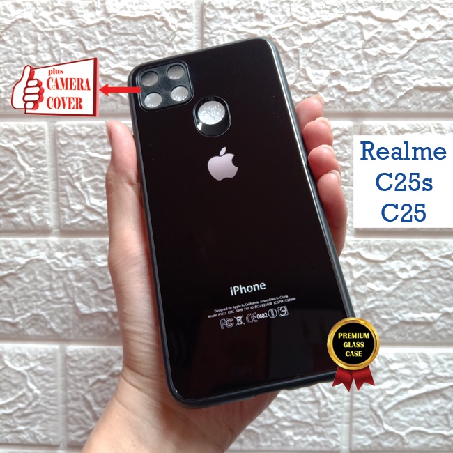 Realme C25s C25 #12G - Premium Glass Case plus Camera Cover - Tempered Glass Case Custom Logo Iphone