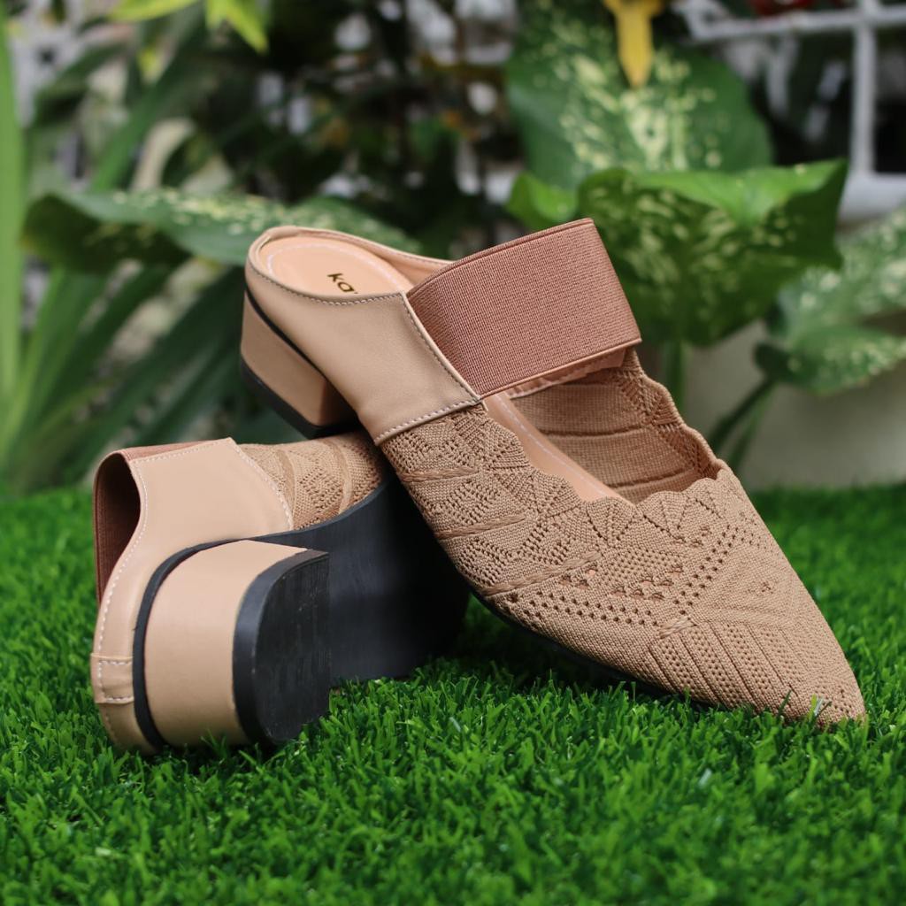 KAYZINEVA | SP15 Sandal Slop Flat Wanita Rajut Premium Hak 3cm