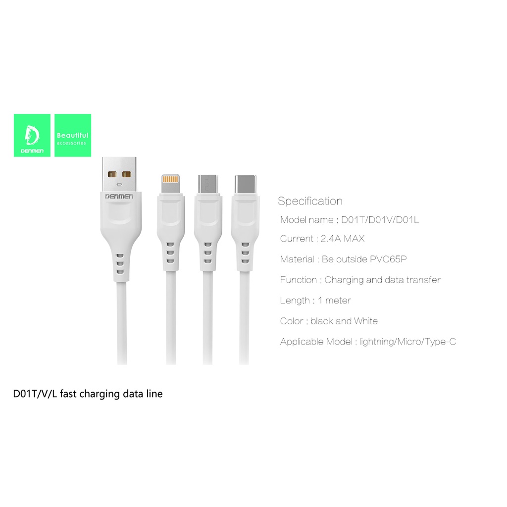 [WS] Denmen USB 2.4 DC01L Cable with Male to USB Lightning / Data and Charger to USB Male 3.5mm