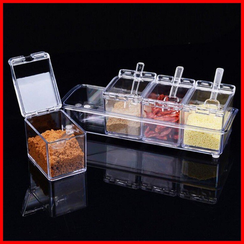 Kotak Bumbu Crystal Seasoning Box 4 Pcs Transparan Tempat Bumbu Rak Dapur Perabot Dapur