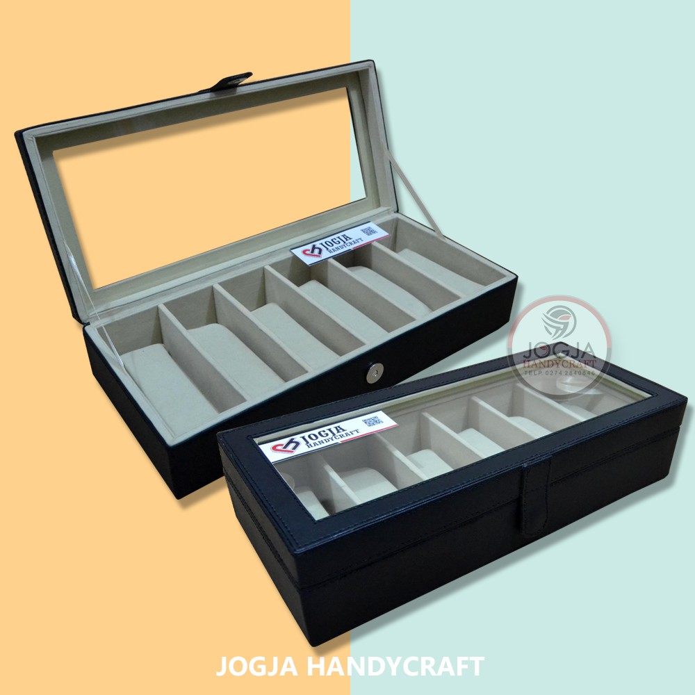 Black Cream Kotak Tempat Kacamata isi 6 Glasses Box Organizer Box penyimpanan kacamata