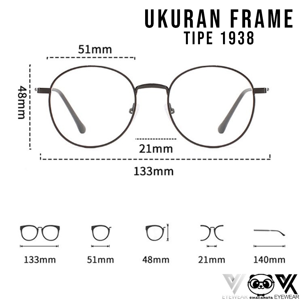 Kacamata 1938 MINUS ANTI RADIASI UV Hp, Laptop, Gadget -0.50 s/d -5.00 Blue Light Blocking Korea Fashion Bulat pria &amp; wanita